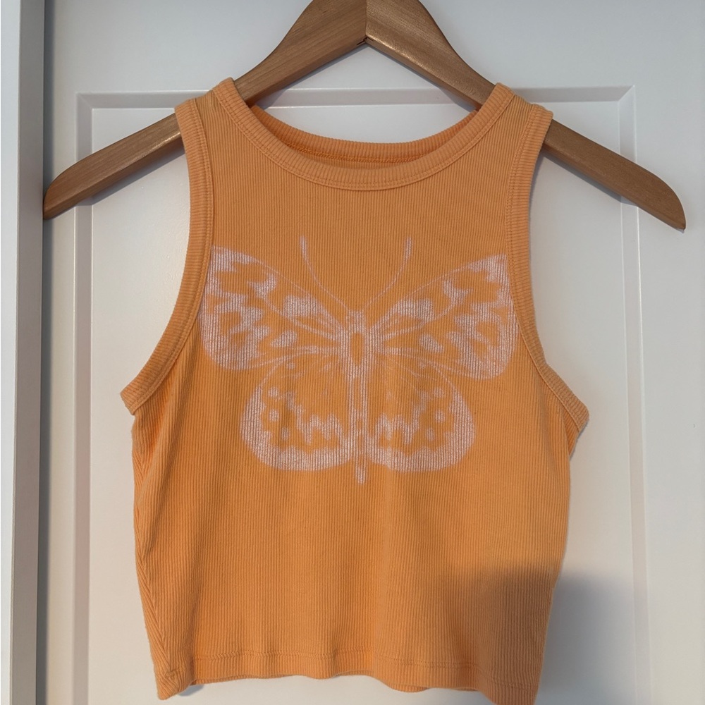 Hollister Orange Graphic Crop Tank Top